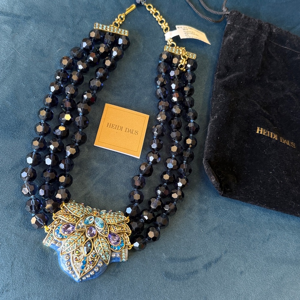 Heidi Daus Midnight Blue and Gold Necklace Montana . New w/ tags and HD Pouch